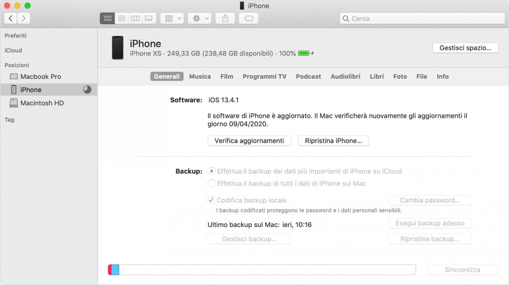 macos catalina trova dispositivo backup pc